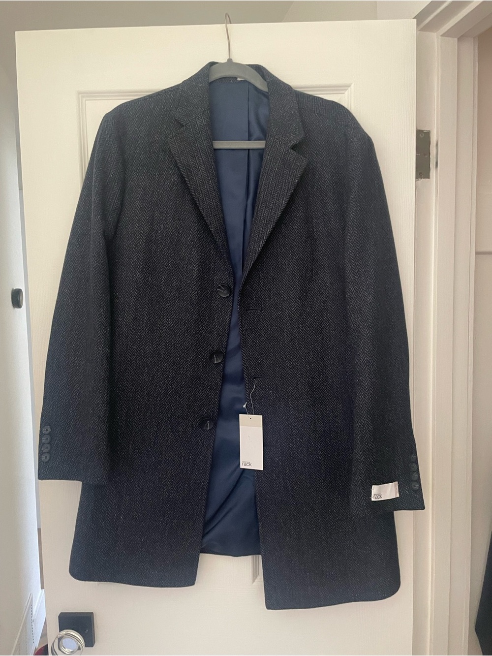 Herringbone Coat in Charcoal Navy- size fits like Large, trim fit